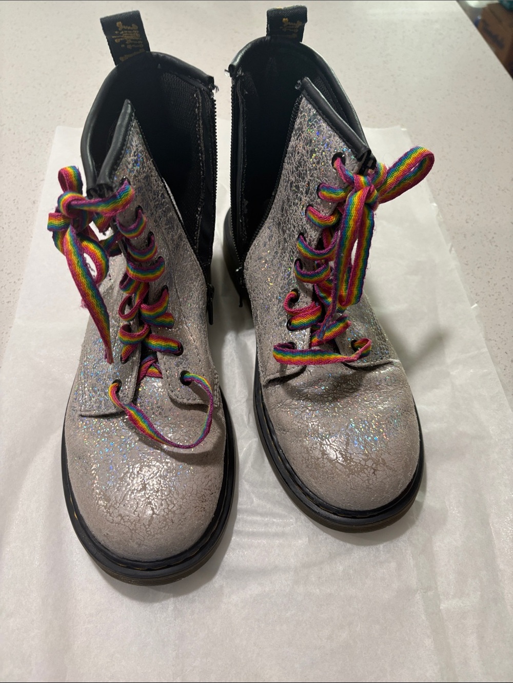 Dr. Martins Holographic Combat Boots with Rainbow Laces